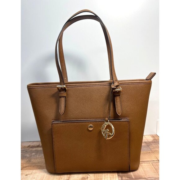 Michael Kors Jet Set Saffiano Leather Tote Bag Brown With Gold Hardware - Picture 1 of 6